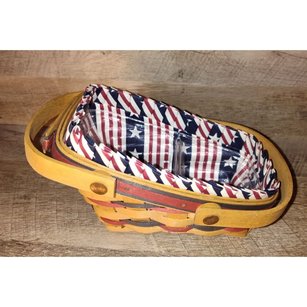 Longaberger Square Basket With Patriotic Liner & Plastic Protector